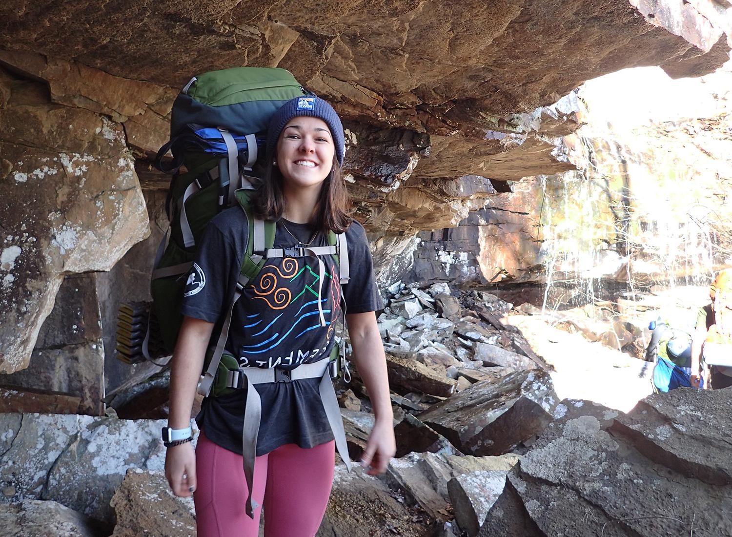 Student on backpacking trip